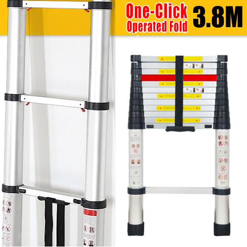 3.8M One Button Retraction Telescopic Ladder Aluminium Multi Purpose