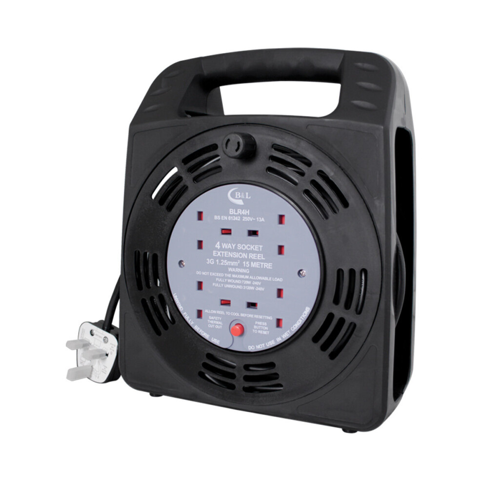 (15 Metres) Benross 4-Way Extension Cable Reels / 10M Or 15M Cable Options / Uk Plug Sockets 5025301482800