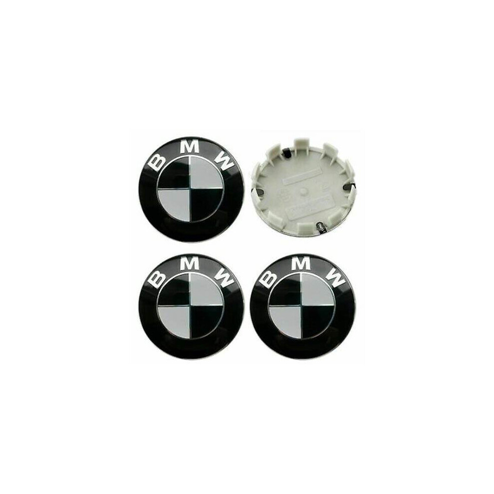 (Black+White) 4x 68MM Car BMW Wheel Centre Caps Hub Cover Badge Alloy