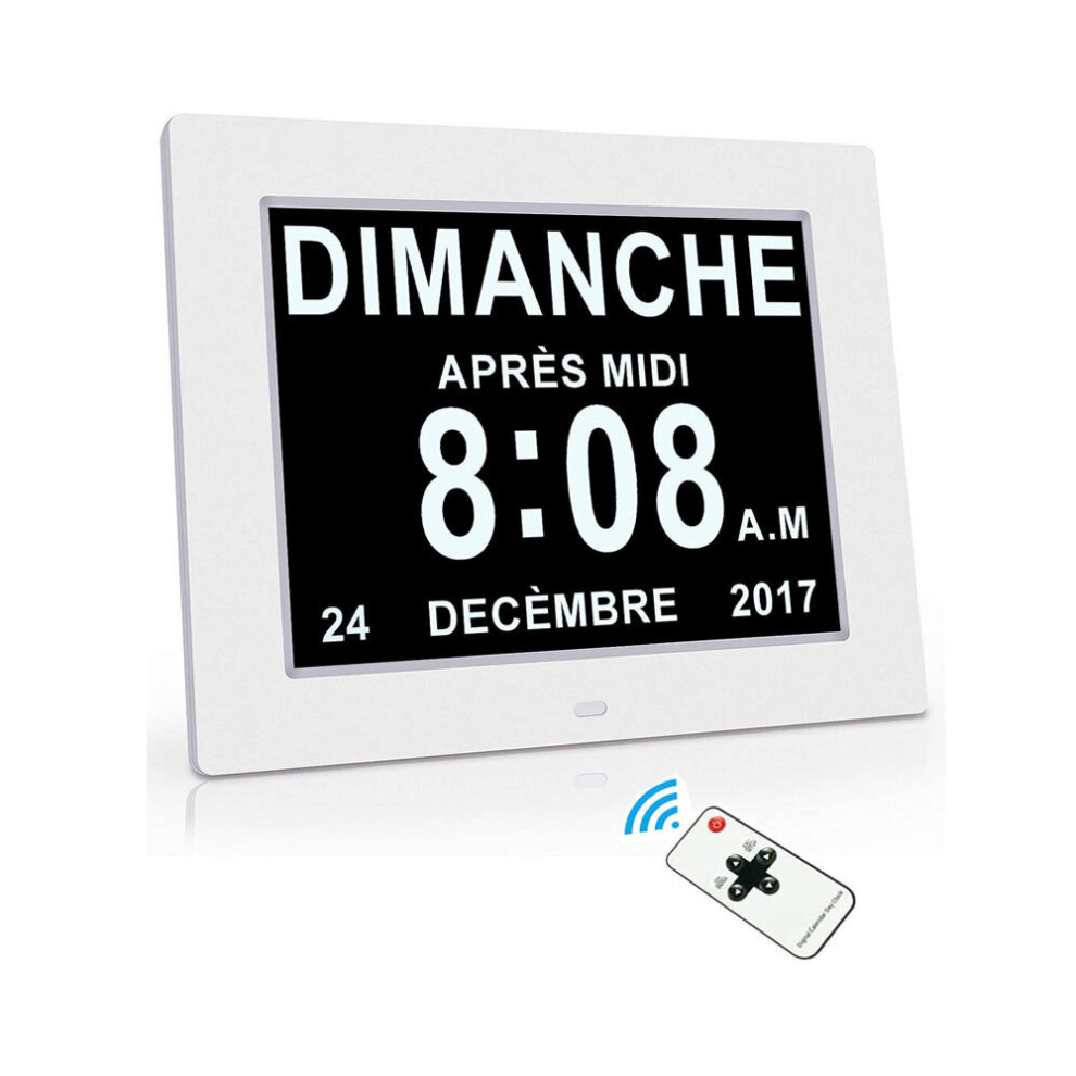 (Digital Alarm Clock, 8 Inch) Digital Photos Frame Dementia Calendar Alarm Clock White 7552102978723