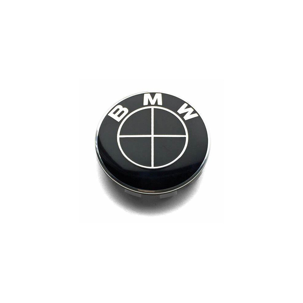 (Solid Black) 4x 68MM Car BMW Wheel Centre Caps Hub Cover Badge Alloy