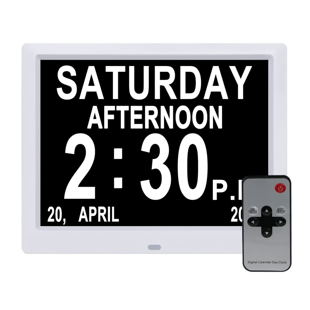 (Digital Alarm Clock, 10 Inch) Digital Photos Frame Dementia Calendar Alarm Clock White 7552102978730