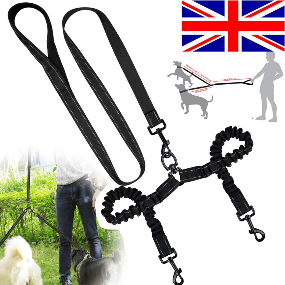 2 Way Double Dog Coupler Twin Lead Pet Dogs Collar Walking Leash Walk