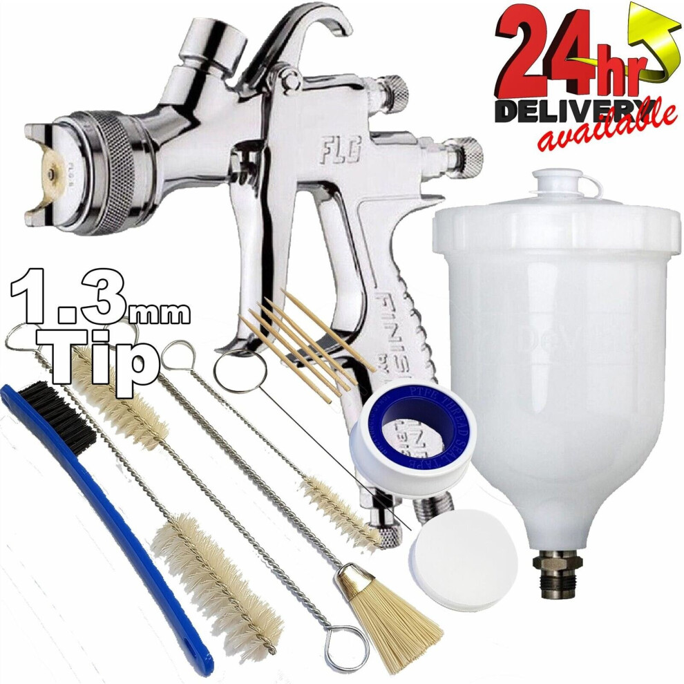DeVilbiss FLG-5 1.3mm Paint Air Spray Gun + 13 Piece Cleaning Kit 