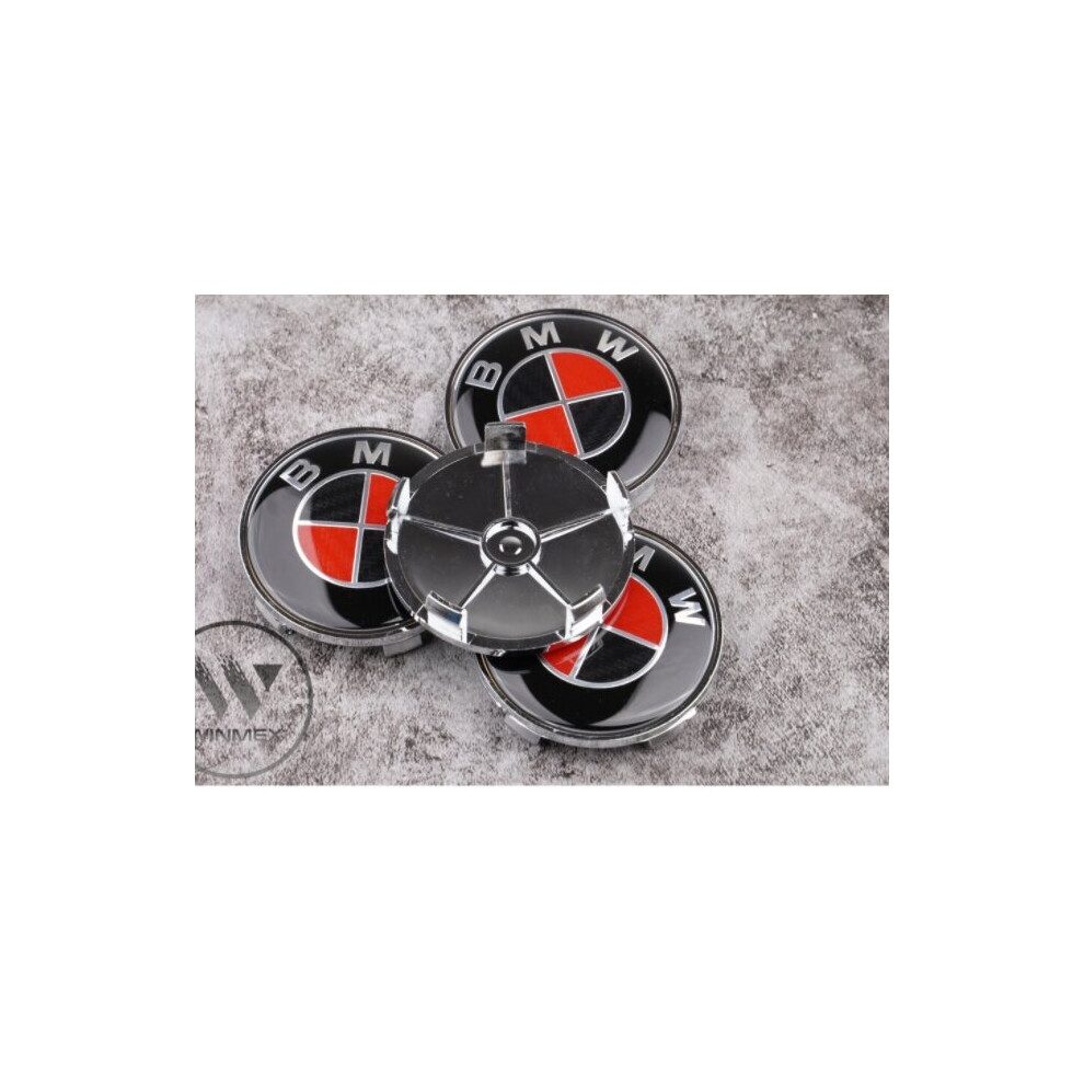 (Carbon ) 4X Bmw Wheel Centre Caps Hub Cover Emblem Carbon Fibre 68Mm Red