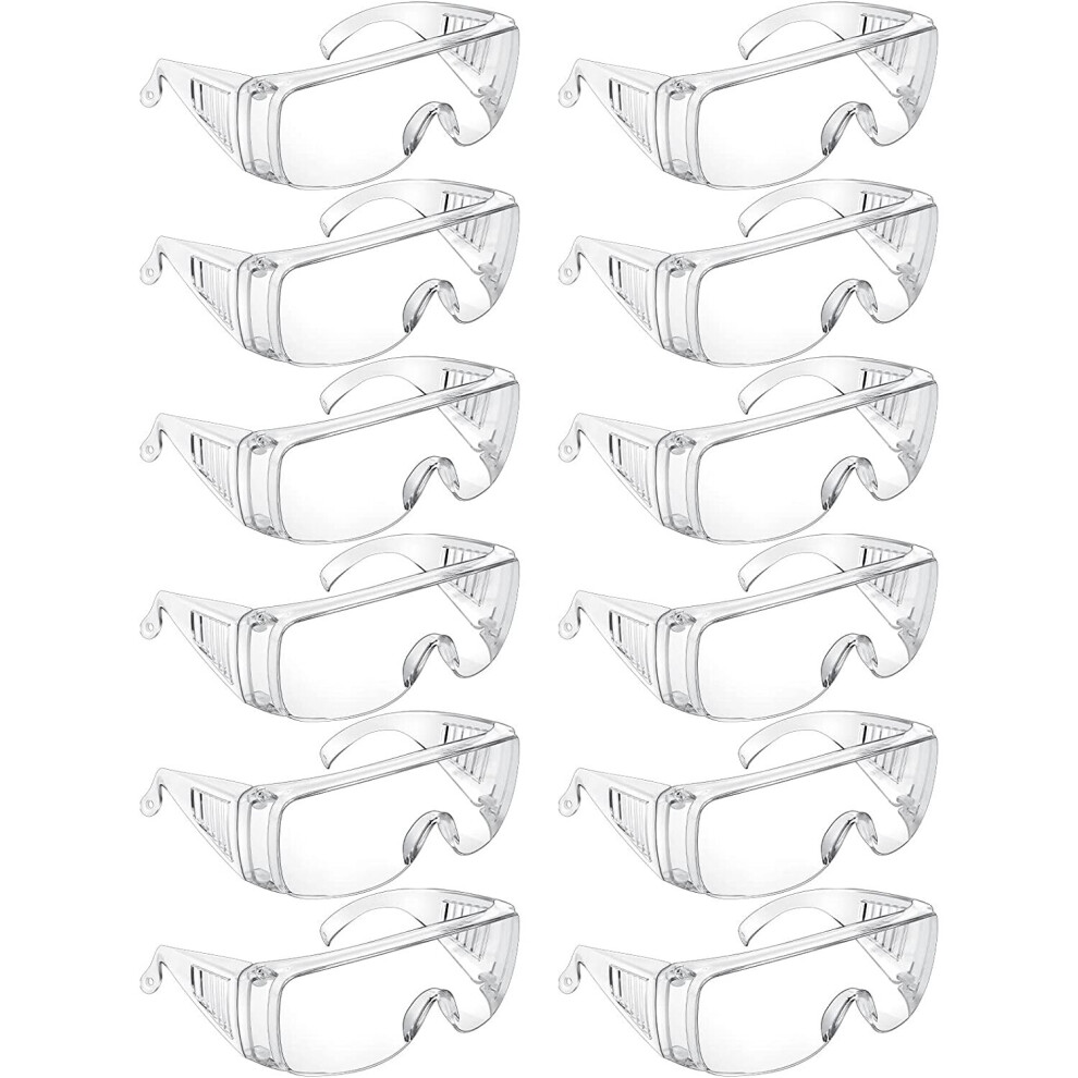 12 Pairs Safety Glasses Clear Anti Fog Safety Goggles Over Eyeglasses Scratch Resistant Splash Proof Anti Dust Impact Wrap Around Eye Protective 715279388703