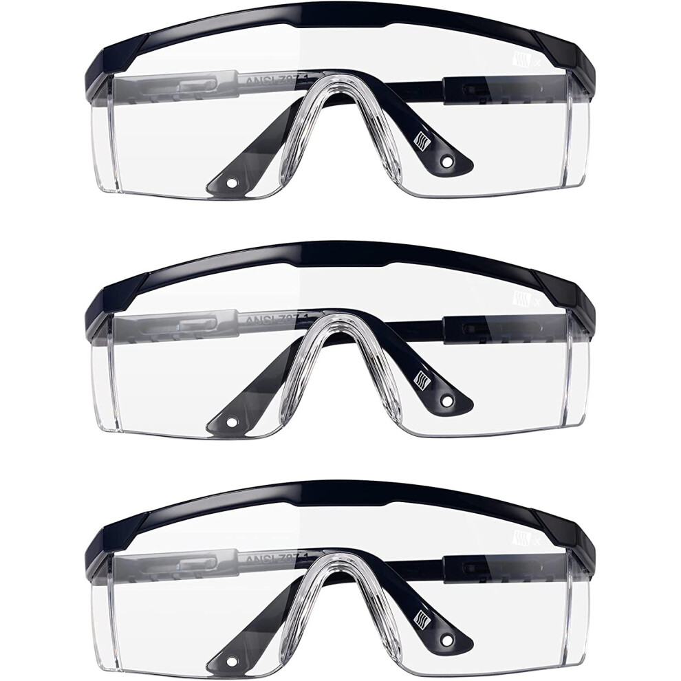 3 Pack Anti-Fog Safety Goggles With Ajustable Temples, Scratch-Resistant, Impact-Resistant, Side Protection 715279388826