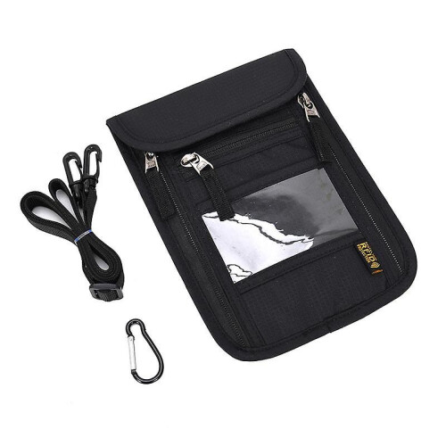 (Black) Rfid Blocking Passport Holder Travel Neck Bag Document Organizer Wallet 1