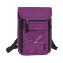 (Purple) Rfid Blocking Passport Holder Travel Neck Bag Document Organizer Wallet
