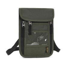 (Army Green) Rfid Blocking Passport Holder Travel Neck Bag Document Organizer Wallet