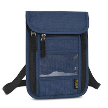 (Drak Blue) Rfid Blocking Passport Holder Travel Neck Bag Document Organizer Wallet