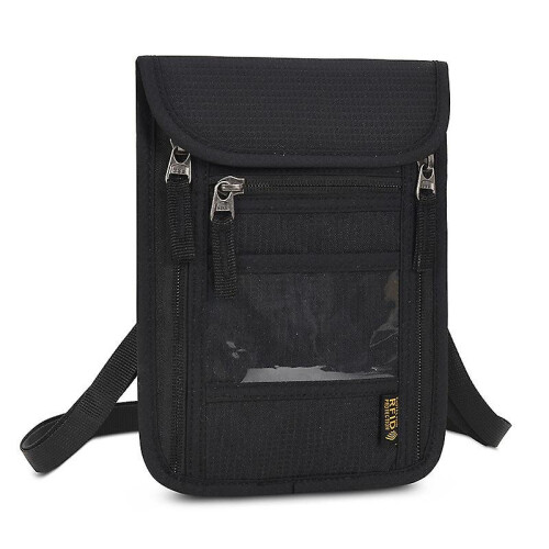 (Black) Rfid Blocking Passport Holder Travel Neck Bag Document Organizer Wallet