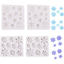 4 Pcs Fondant Silicone Molds, Christmas Snowflake Silicone Cake Candy Mold ,3D Christmas Cake Decorations Winter Cupcake Topper