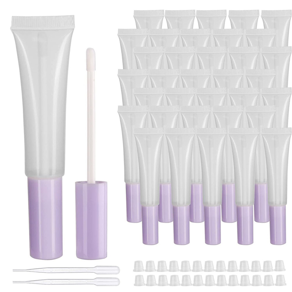 Xinyu Purple 50 Pack Empty 15Ml Squeeze Lip Gloss Tubes With Wand 0.5Oz Soft Lipgloss Container Chapstick Containers Empty Tube