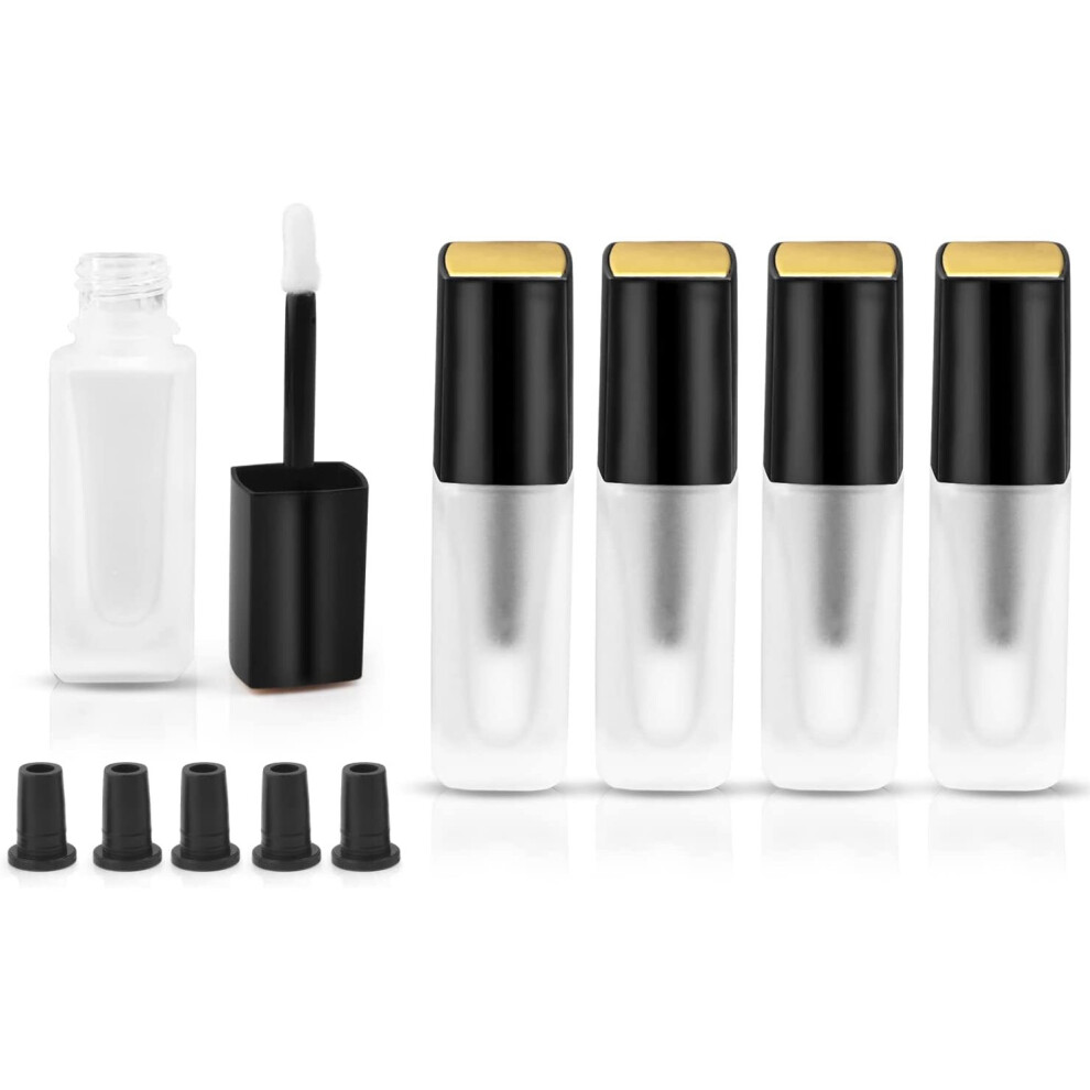 Xinyu 5 Pcs 5Ml Frosted Glass Lip Gloss Tubes Refillable Square Lip Glaze Tube Vials Mini Lip Balm Bottle Container With Wands & Stoppers