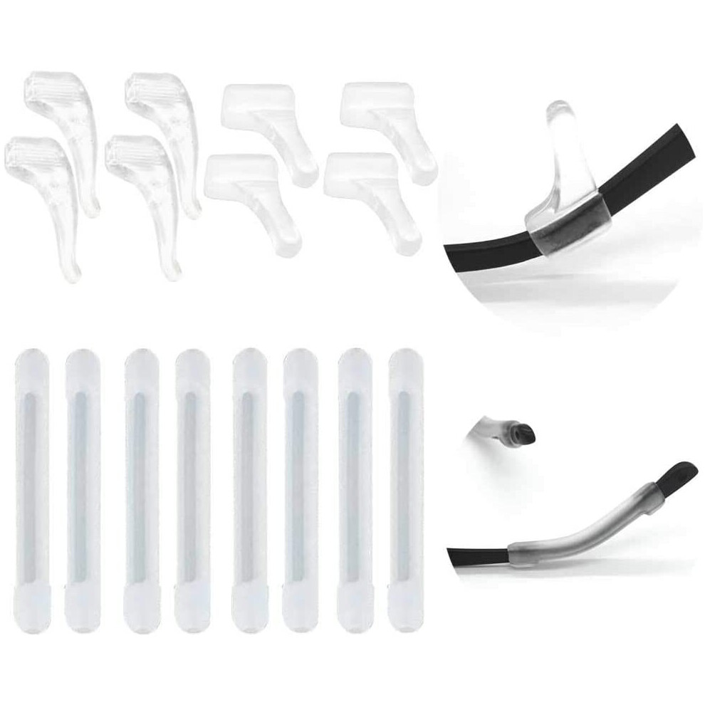 Xinyu Eyeglass Retainer, 8 Pairs Clear Eyeglass Grips, Spectacle Retainers, Anti-Slip Glasses Holder 4 Pairs Grips & 4 Pairs Sleeves Retainers Clear