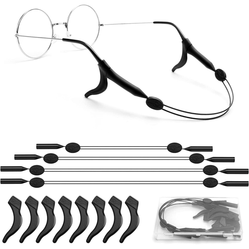 Xinyu 4Pcs Adjustable Glasses Strap, Glasses Sport Strap Holder Sunglass Retainer, Upgrade No Tail Anti-Slip Eyeglass Straps And Ear Hook 8Pcs