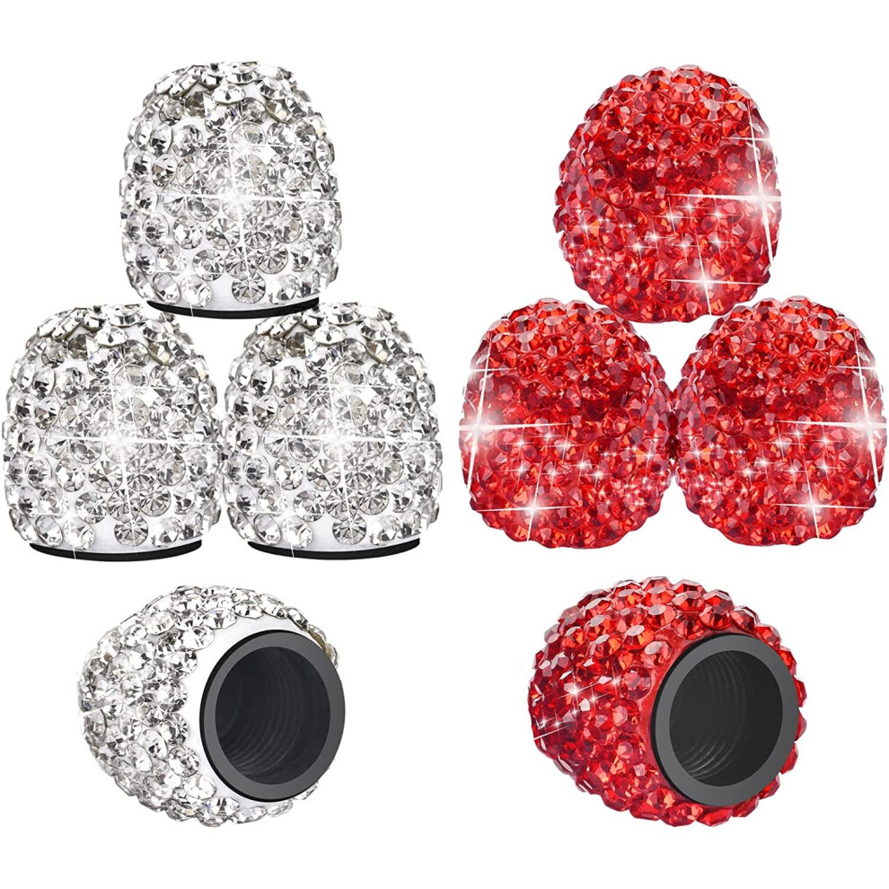 Bling Valve Steam Caps, 8 Pack Car Wheel Tire Valve Caps Crystal Rhinestone Universal Dustproof Stem Covers White/Red 781238425871