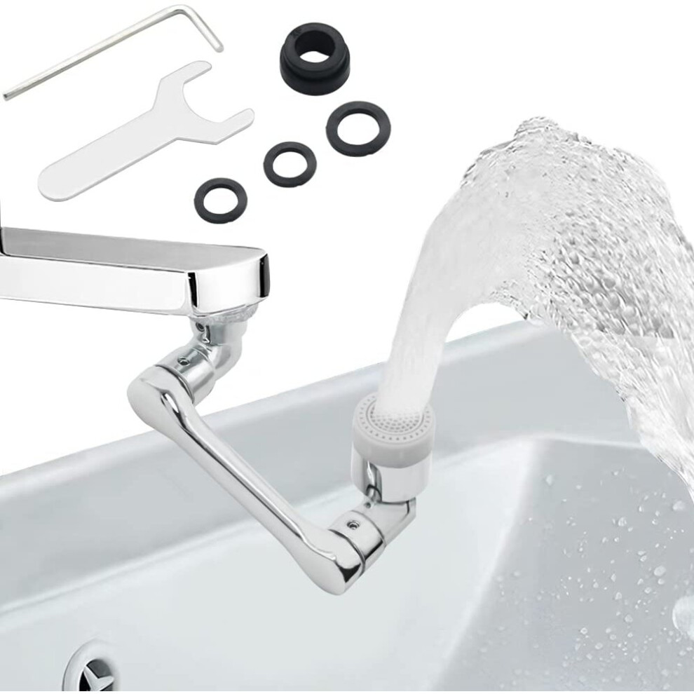 1080Â¡Ã£ Rotating Faucet Extender Aerator, Universal Splash Bathroom Kitchen Sink Sprayer Attachment With 2 Water Outlet Modes Silver 781238422153