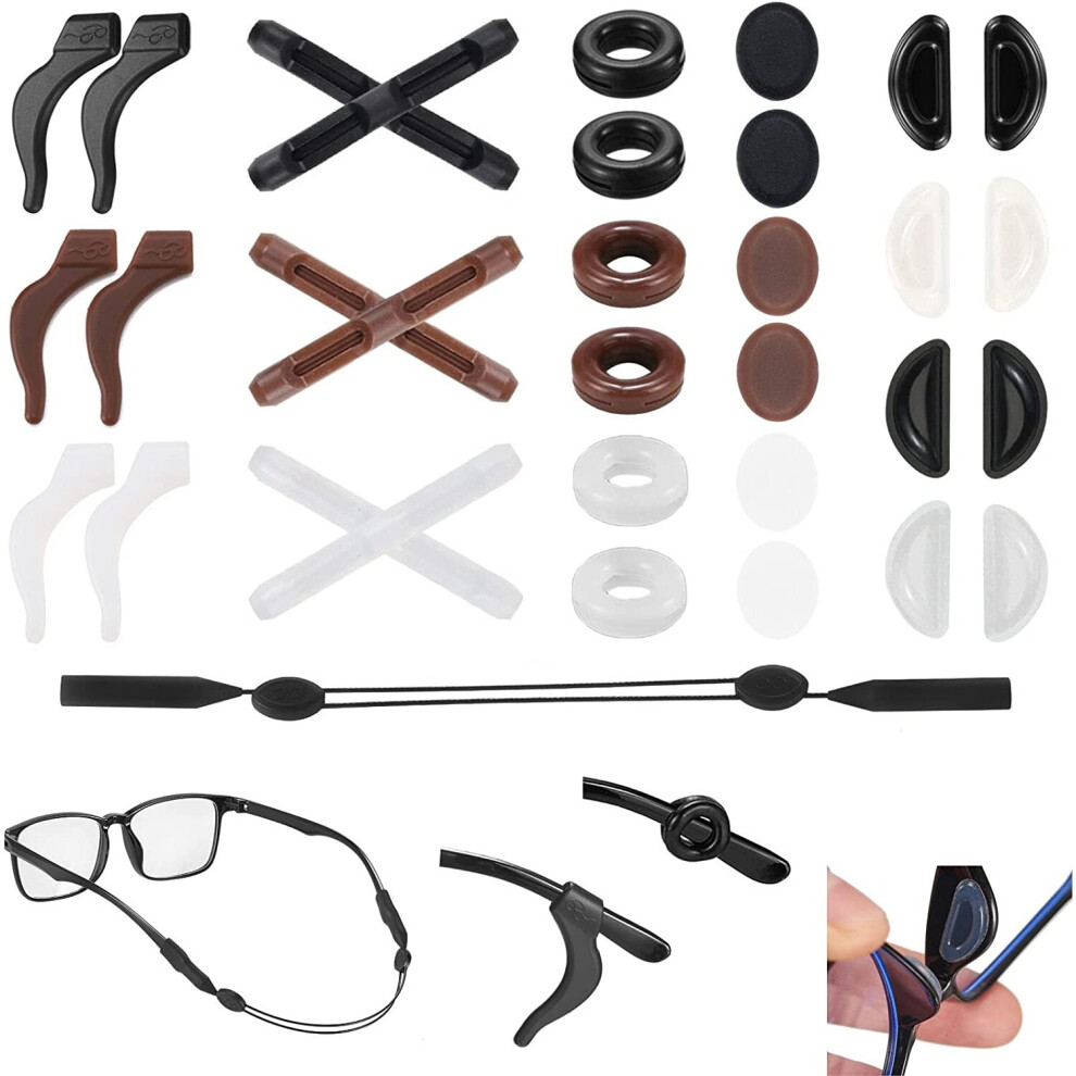 Xinyu 33Pcs Eyeglasses Retainers, Premium Silicone Anti-Slip Eyeglass Holder, Comfortable Elastic Eyeglasses Temple Tips Sleeve Retainer, Glasses Rope,
