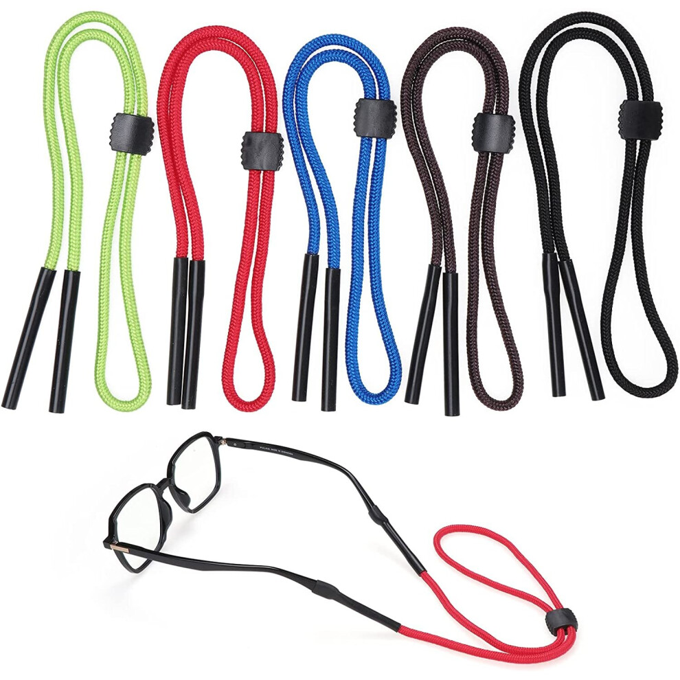 Nylon Eyeglass Straps, 5 Pack Sports Eyeglass Straps, Adjustable Eyeglass Chains Lanyard Cord, Anti-slip Eyewear Retainers Sunglasses Holder Stri