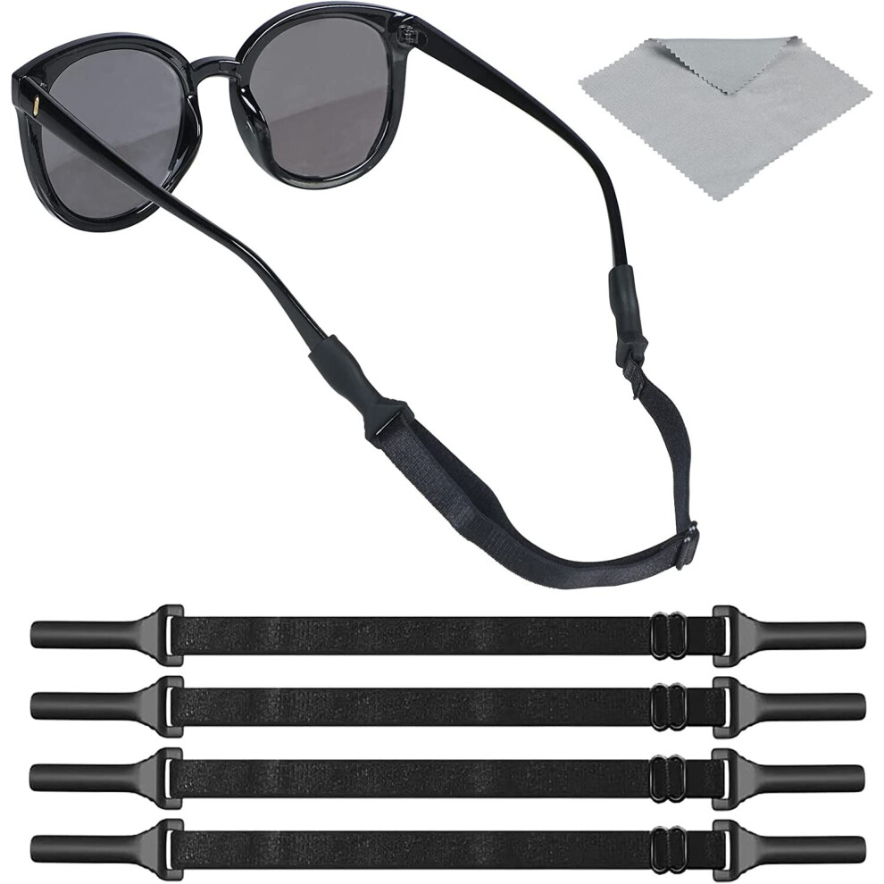 Xinyu 4Pcs Adjustable Glasses Strap, No Tail Anti-Slip Sports Eyewear Retainer Eyeglasses Strap, Sunglasses Strap, Men, Women, Kidsblack