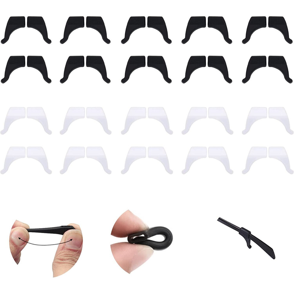 Xinyu 20 Pairs Eyeglass Ear Grips, Anti-Slip Eyeglass Ear Grips Hook Comfortable Silicone Elastic Eyeglasses Temple Tips Sleeve Thick Ear Hooks 10 Blac