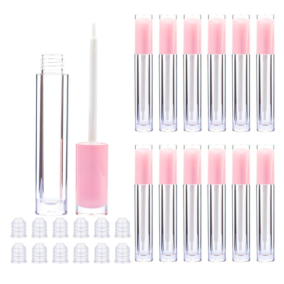 Xinyu Lip Gloss Brush Wand Tubes Empty, 12 Pack 5Ml Lip Gloss Containers With Wand, 12 Light Pink Lip Gloss Tubes With Rubber Stoppers