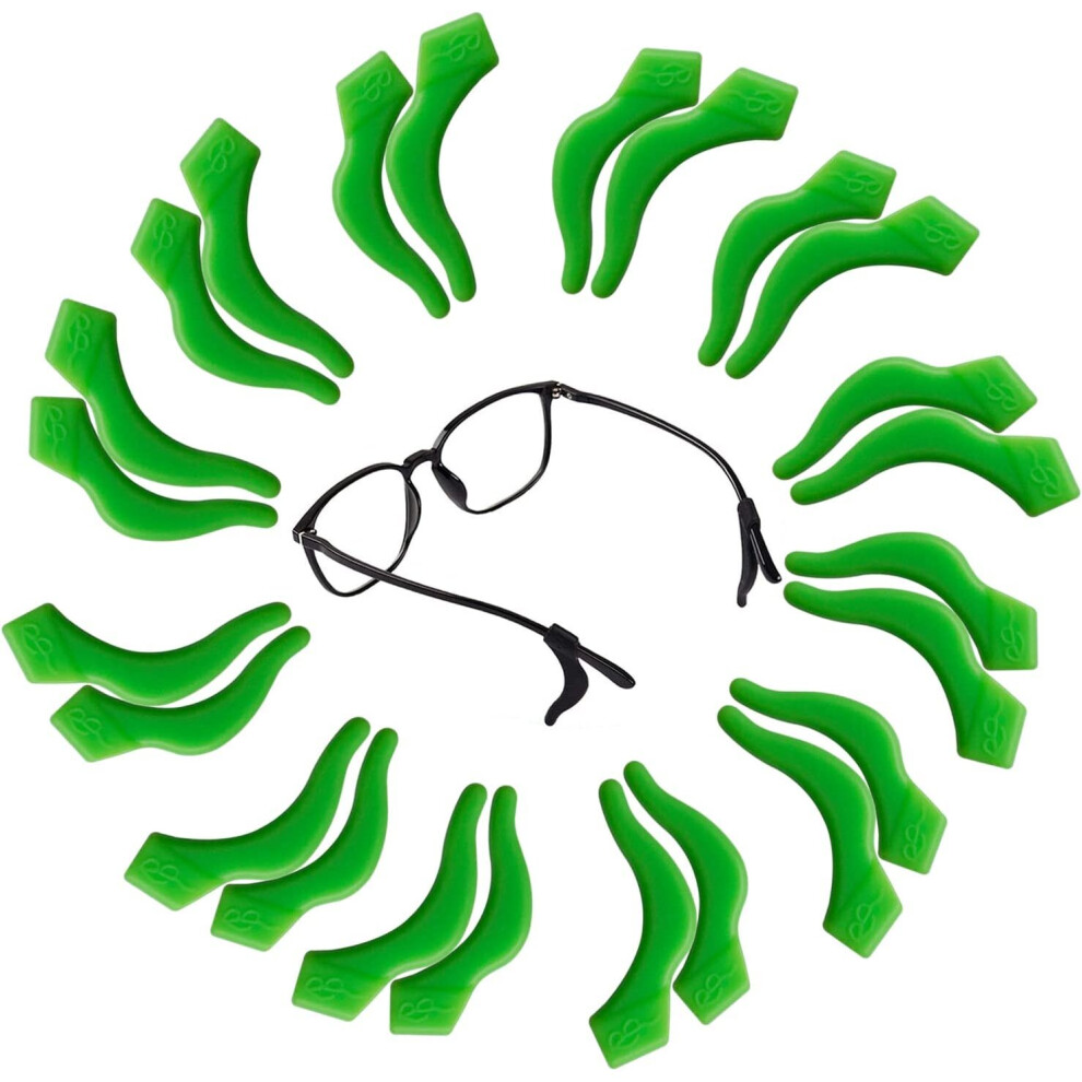 Xinyu Green Eyeglass Ear Grips Hook, 12 Pairs Anti-Slip Silicone Elastic Eyeglasses Temple Tips Sleeve Retainer,Anti Slide