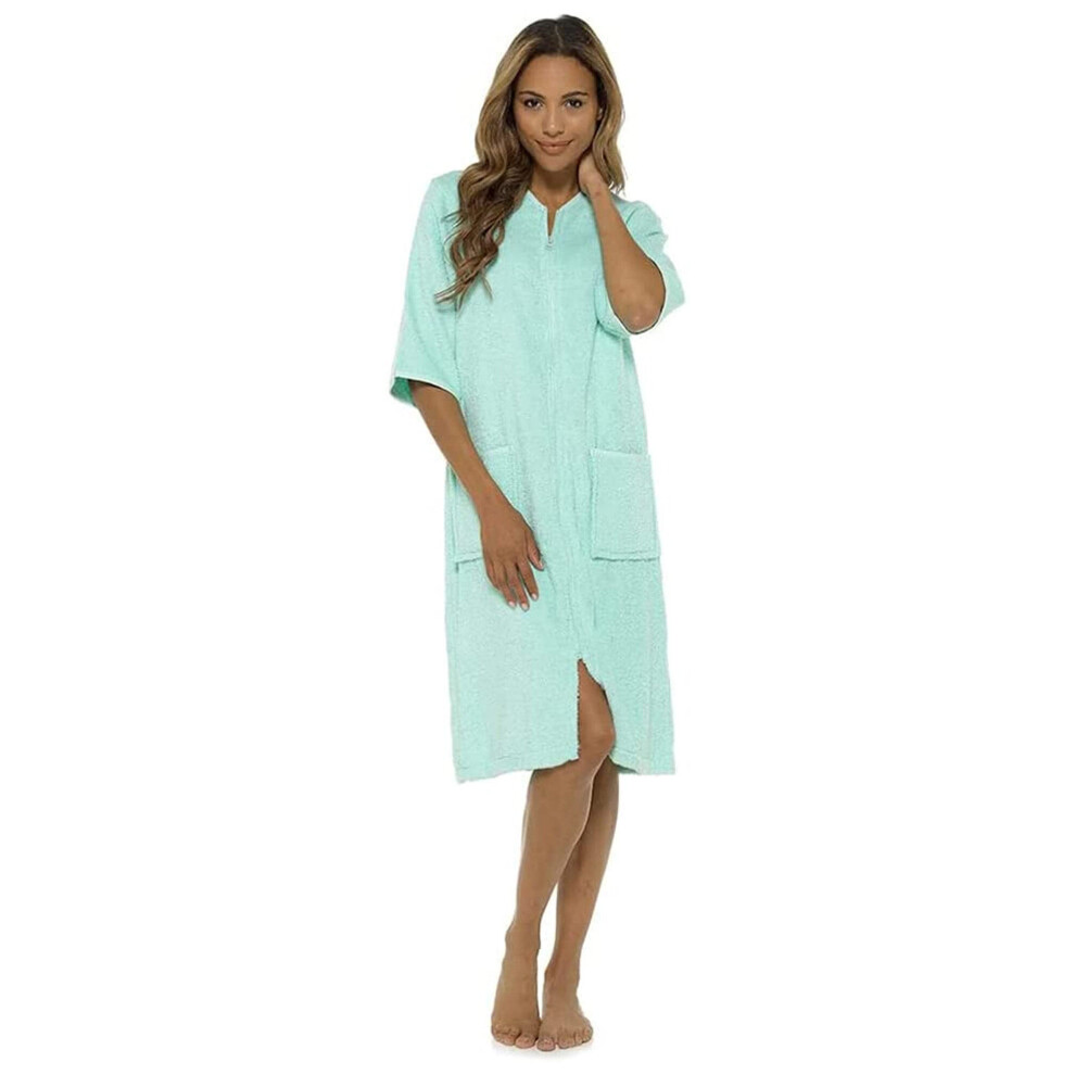 KAV Super Soft 100% Cotton Robe Womens Dresses - Towelling Shower Wrap Gown - Ladies Adjustable Towel Bathrobe (Mint)