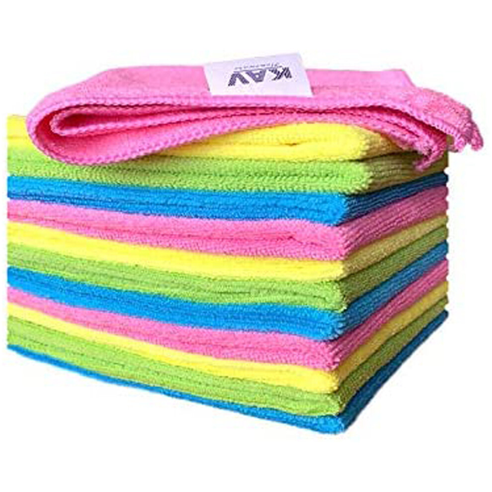 KAV 32x32cm Microfibre Towel for Cleaning - Reusable Ultra Absorbent Lint Free Multipurpose Towle - Pack of 12 in Vibrant Colors