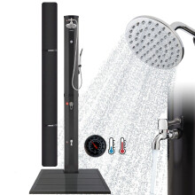 AREBOS Solar Shower 60 L | with Hand Shower & Thermometer | Water Temperature up to 60C Pool Shower Camping | Round Shower Head | Black