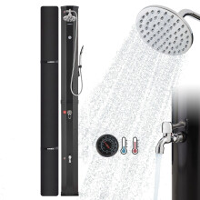 AREBOS Solar Shower 60 L | with Hand Shower & Thermometer | Water Temperature up to 60C Pool Shower Camping | Round Shower Head | Black