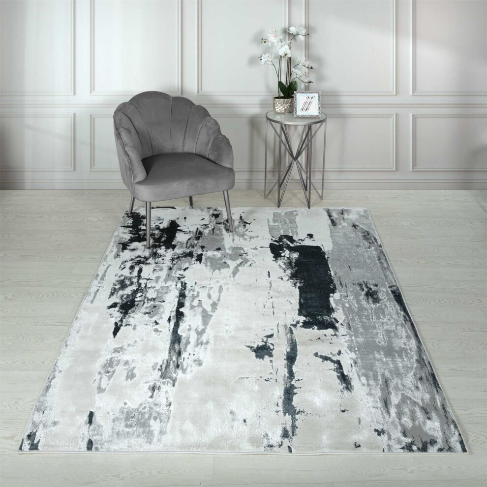 (Medium  160x230cm) Aurora Glacier AU10 Abstract Rugs in Metallic Silver Grey-image-OPC-PBBGYH5-NEW