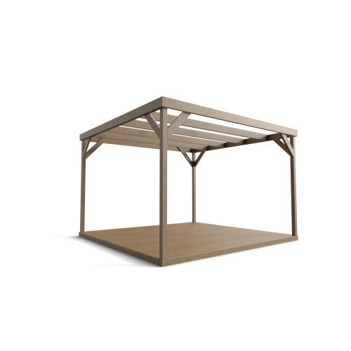 (Light Green(Natural), 3m x 3m (with 4 posts)) Box pergola and decking kit 2