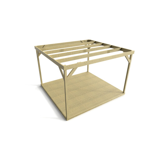 (Light Green(Natural), 3m x 3m (with 4 posts)) Box pergola and decking kit 1