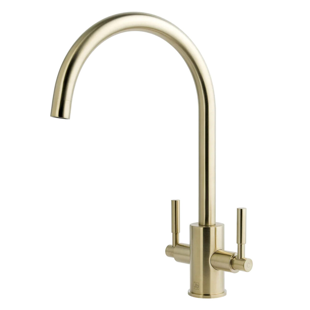 Fnx Bathrooms Newbury Brushed Brass Dual Lever Kitchen Sink Mixer Gold