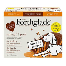 Forthglade Complete Natural Wet Dog Food - Grain Free Variety Pack (12 x 395g) Trays - Turkey & Lamb with Vegetables - Senior Dog Food 7 Years+
