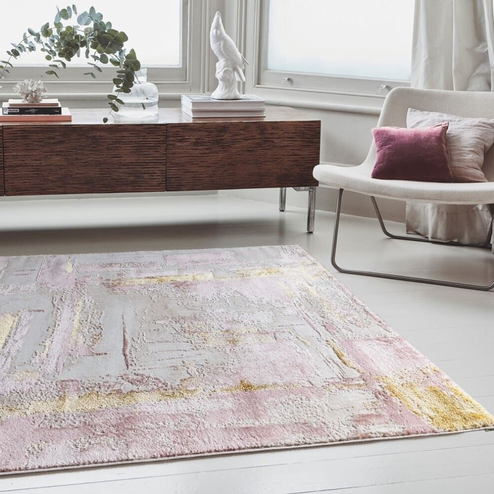 (Small  120x170cm) Orion Decor Abstract Metallic Rugs in OR01 Pink