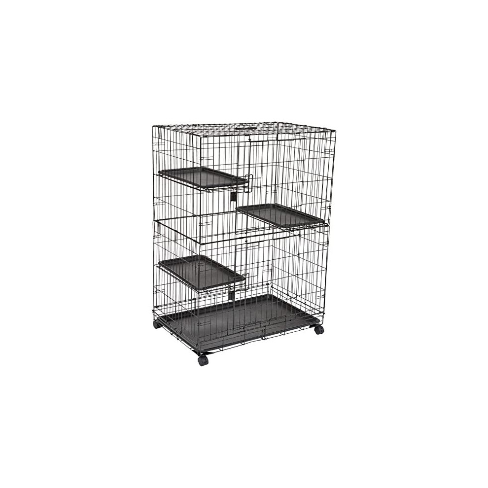 Amazon Basics Large 3-Tier Cat Cage Playpen Box Crate Kennel - 91 x 57 x 128.5 cm, Black