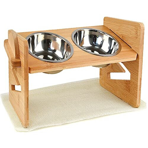 Raised Dog Bowl for Small Dogs and Cats,Adjustable Bamboo Raised Dog
