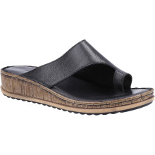 (Black, UK 6) Hush Puppies Elissa Womens Ladies Toe Post Wedge Slide Sandals