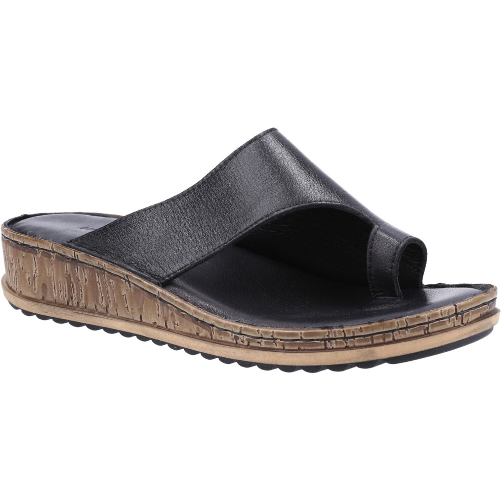 (Black, UK 4) Hush Puppies Elissa Womens Ladies Toe Post Wedge Slide Sandals