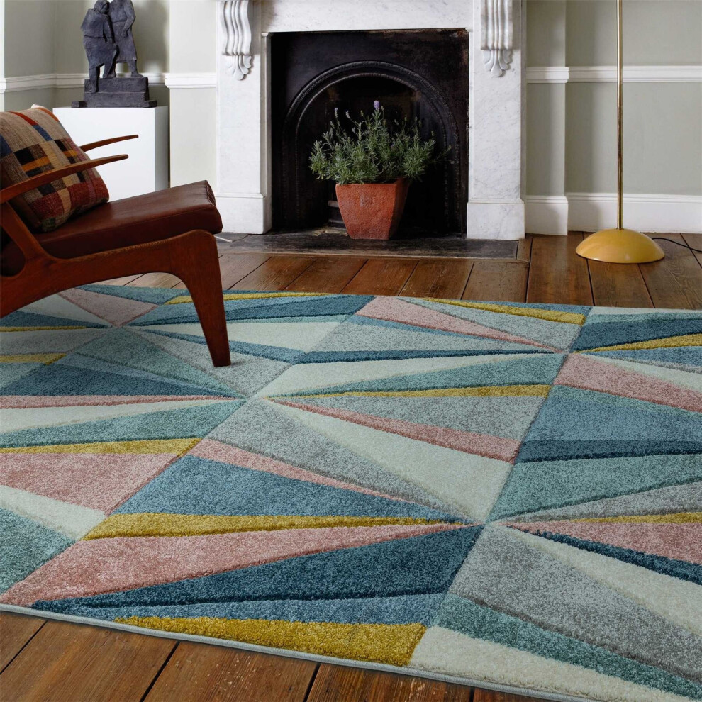 (Extra Large 200x290cm) Sketch Diamond Geometric Rugs in SK04 Pastel Multi