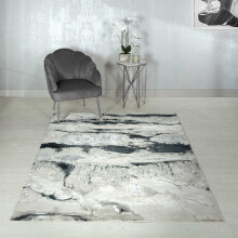 (Extra Large 240x340cm) Aurora Quartz AU05 Marble Rugs in Metallic Silver Grey