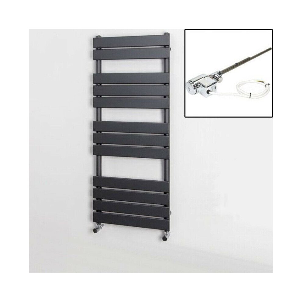 Duratherm Anthracite 1200 X 500Mm Heated Towel Rail Dual Fuel Thermostatic Flat 12 Rail