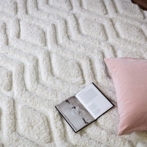 (Small  120x170cm) Harrison Soft Boho Shaggy Rugs in Off White 1
