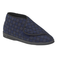 (UK 11) Comfylux Mens James Touch Fasten Washable Bootee Slippers With Rubber Sole Navy