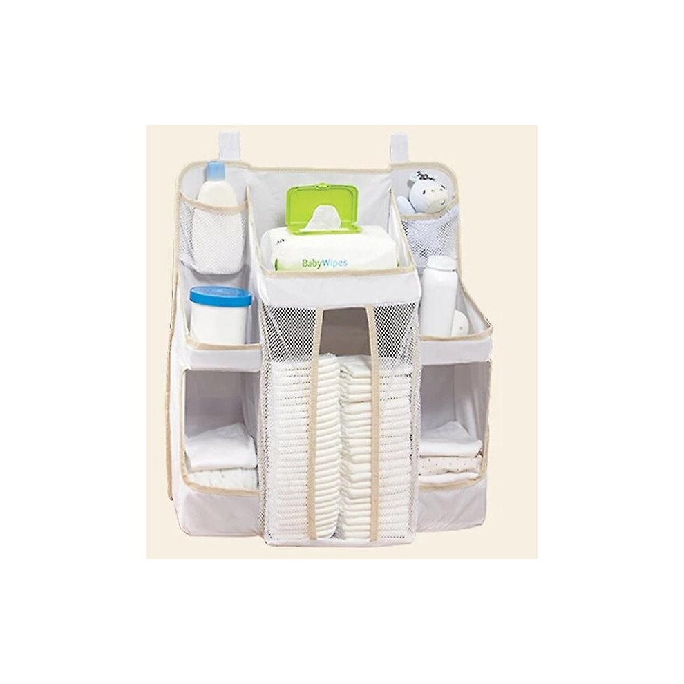 (White) Baby Crib Organizer Bedside Hanging Storage Bag Diaper Bag For Baby Essentials White
