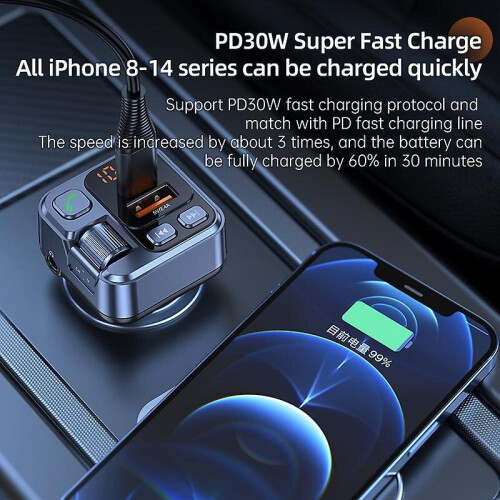 Car Bluetooth Fm Transmitter Car Mp3 Player Adapter With Pd 30w Fast Charging 2